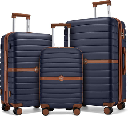Expandable Carry On Luggage 22x14x9 Airline Approved with Spinner Wheels, 20 Inch Impact-Resistant PC+ABS Hardshell Rolling Suitcase Travel Luggage with Lock, White/Brown