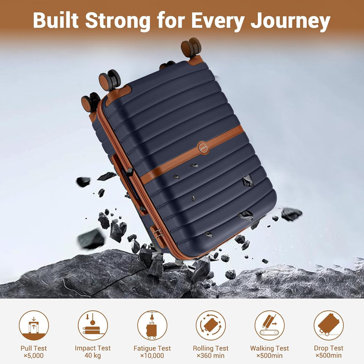 Expandable Carry On Luggage 22x14x9 Airline Approved with Spinner Wheels, 20 Inch Impact-Resistant PC+ABS Hardshell Rolling Suitcase Travel Luggage with Lock, White/Brown