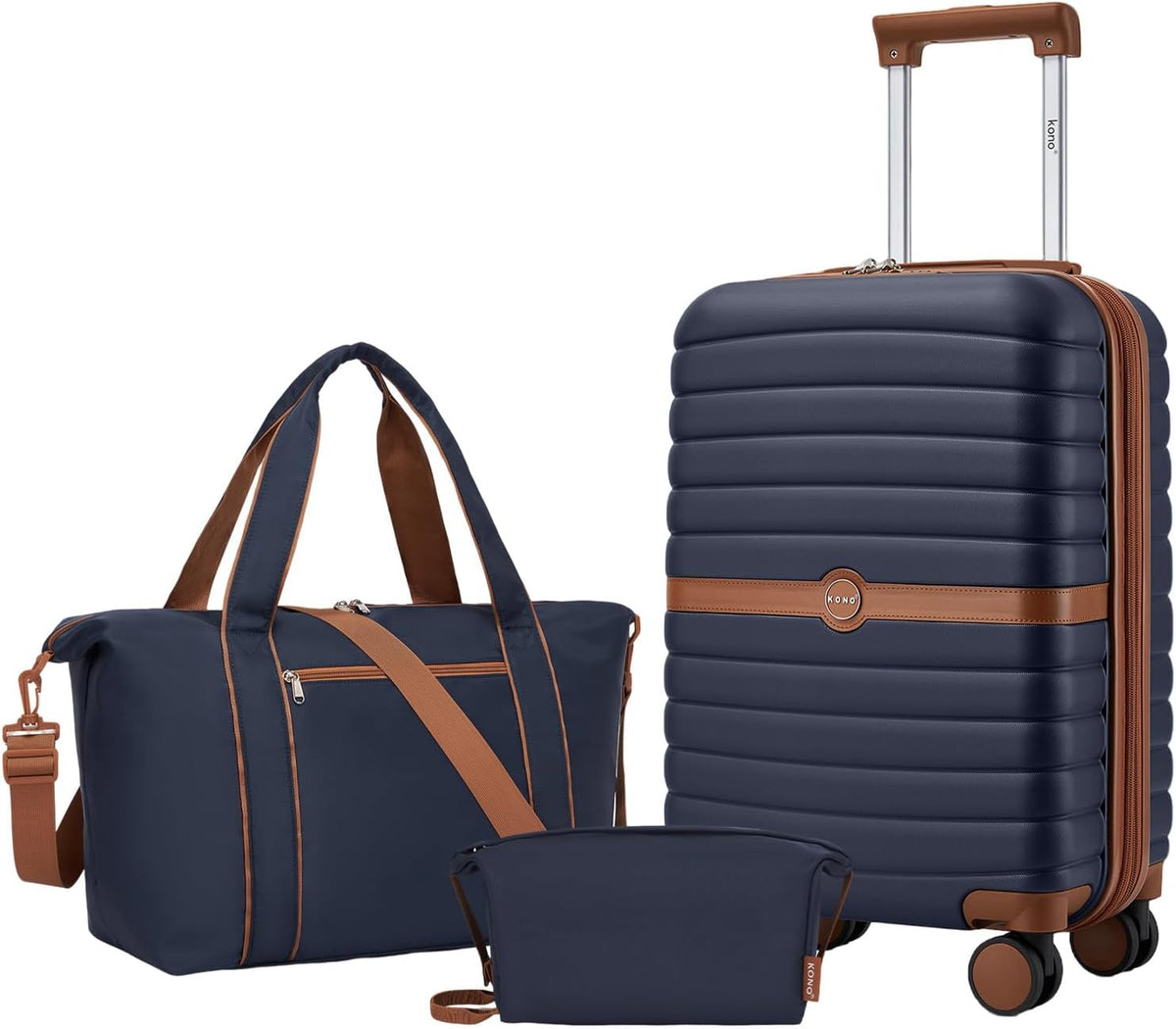 Expandable Carry On Luggage 22x14x9 Airline Approved with Spinner Wheels, 20 Inch Impact-Resistant PC+ABS Hardshell Rolling Suitcase Travel Luggage with Lock, White/Brown