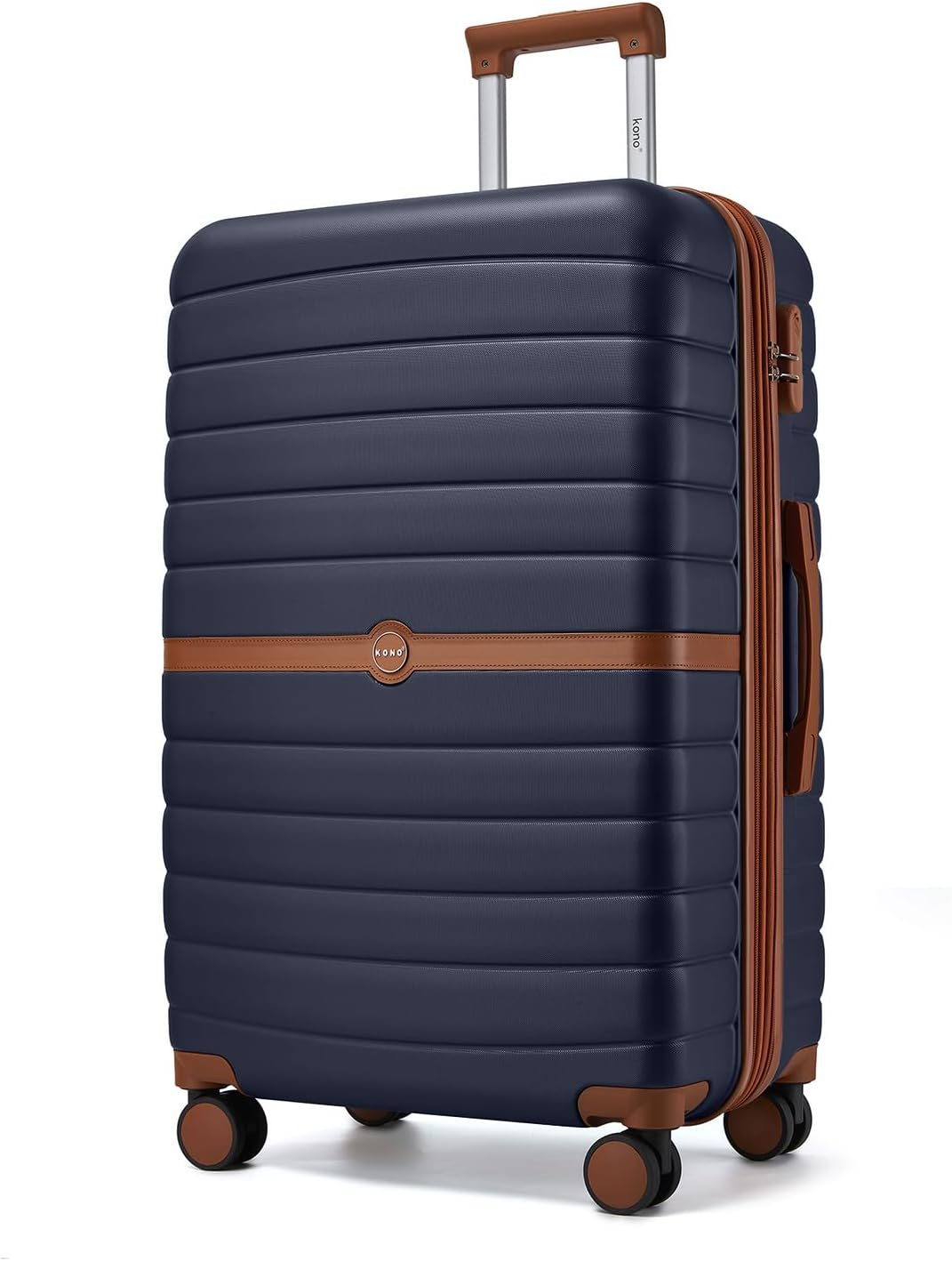 Expandable Carry On Luggage 22x14x9 Airline Approved with Spinner Wheels, 20 Inch Impact-Resistant PC+ABS Hardshell Rolling Suitcase Travel Luggage with Lock, White/Brown