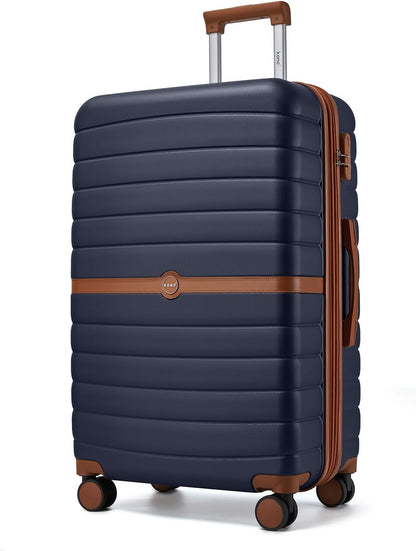 Expandable Carry On Luggage 22x14x9 Airline Approved with Spinner Wheels, 20 Inch Impact-Resistant PC+ABS Hardshell Rolling Suitcase Travel Luggage with Lock, White/Brown