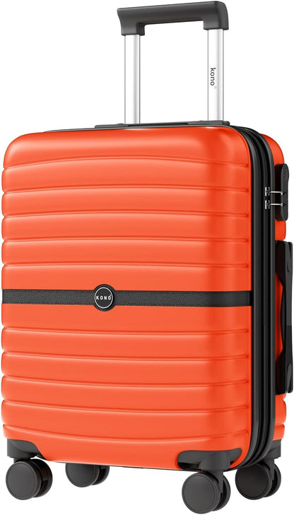 Expandable Carry On Luggage 22x14x9 Airline Approved with Spinner Wheels, 20 Inch Impact-Resistant PC+ABS Hardshell Rolling Suitcase Travel Luggage with Lock, White/Brown