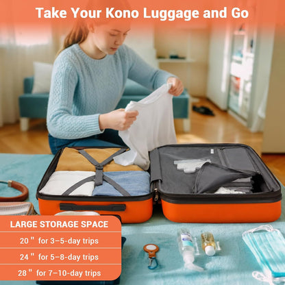 Expandable Carry On Luggage 22x14x9 Airline Approved with Spinner Wheels, 20 Inch Impact-Resistant PC+ABS Hardshell Rolling Suitcase Travel Luggage with Lock, White/Brown