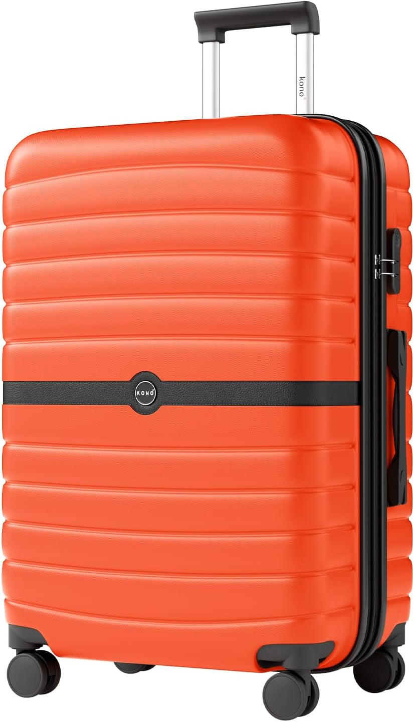 Expandable Carry On Luggage 22x14x9 Airline Approved with Spinner Wheels, 20 Inch Impact-Resistant PC+ABS Hardshell Rolling Suitcase Travel Luggage with Lock, White/Brown