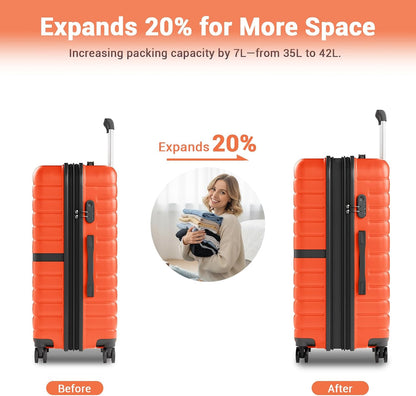 Expandable Carry On Luggage 22x14x9 Airline Approved with Spinner Wheels, 20 Inch Impact-Resistant PC+ABS Hardshell Rolling Suitcase Travel Luggage with Lock, White/Brown