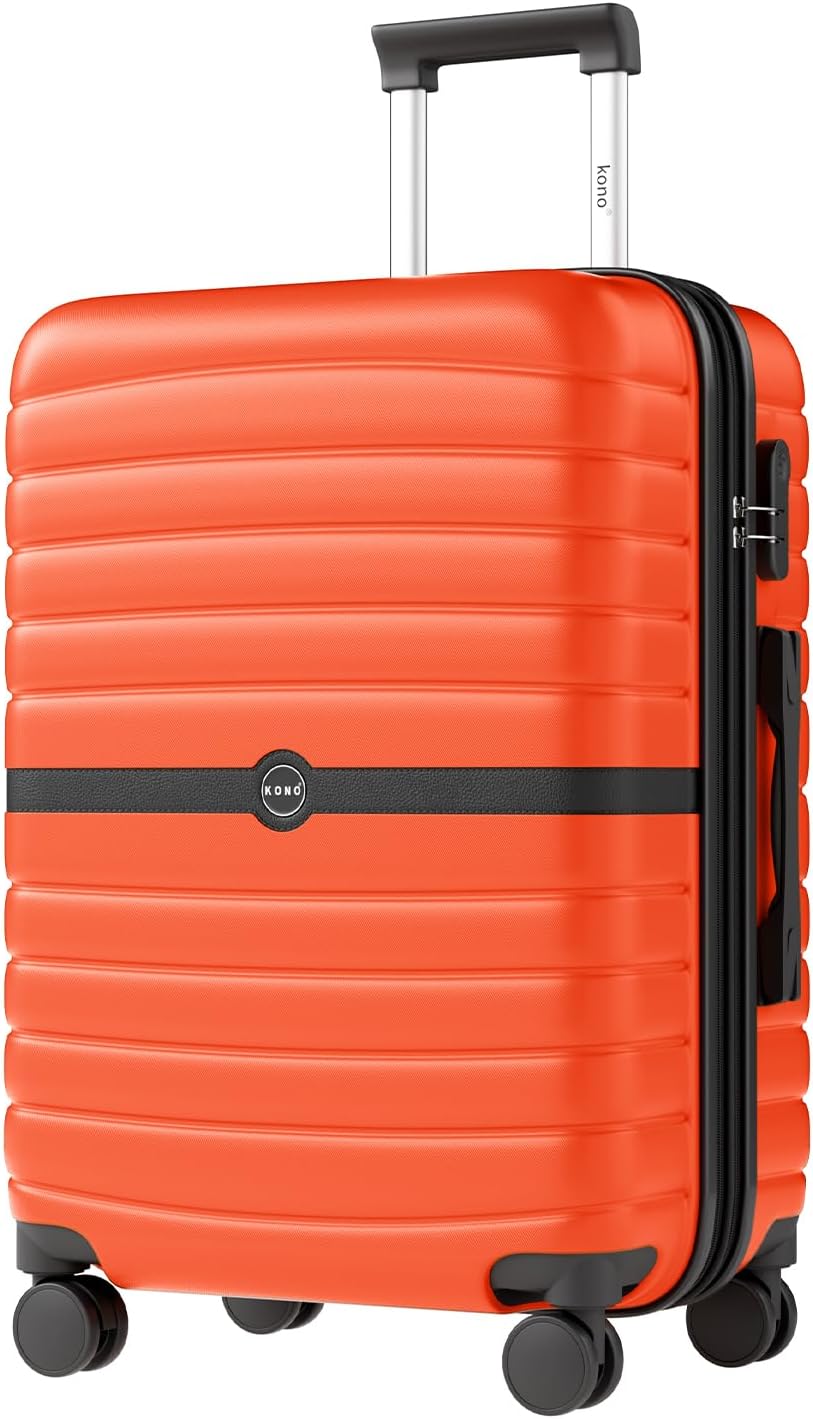Expandable Carry On Luggage 22x14x9 Airline Approved with Spinner Wheels, 20 Inch Impact-Resistant PC+ABS Hardshell Rolling Suitcase Travel Luggage with Lock, White/Brown
