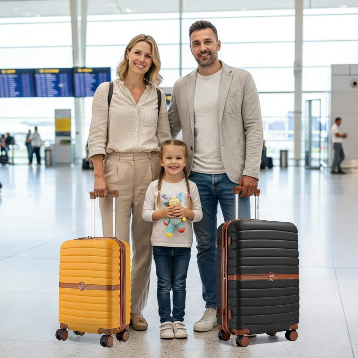 Expandable Carry On Luggage 22x14x9 Airline Approved with Spinner Wheels, 20 Inch Impact-Resistant PC+ABS Hardshell Rolling Suitcase Travel Luggage with Lock, White/Brown