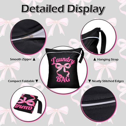 2 Pcs Large Travel Laundry Bags Waterproof Wet Dry Bag, Washable Dirty Clothes Bags for Travel，Drawstring, Bathing Suit, Workout, Gym Clothes Laundry, Swimming Pool & College Dorm, Pink Bow
