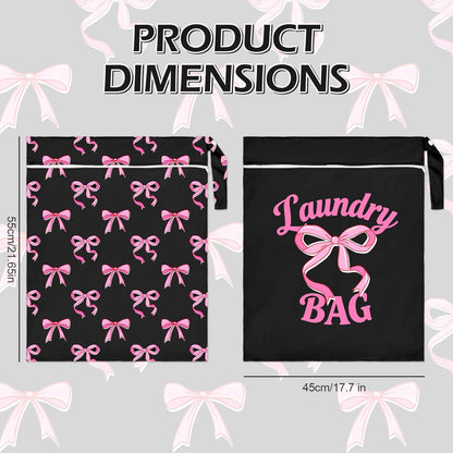 2 Pcs Large Travel Laundry Bags Waterproof Wet Dry Bag, Washable Dirty Clothes Bags for Travel，Drawstring, Bathing Suit, Workout, Gym Clothes Laundry, Swimming Pool & College Dorm, Pink Bow