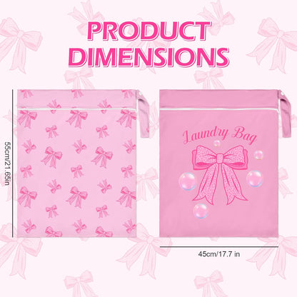 2 Pcs Large Travel Laundry Bags Waterproof Wet Dry Bag, Washable Dirty Clothes Bags for Travel，Drawstring, Bathing Suit, Workout, Gym Clothes Laundry, Swimming Pool & College Dorm, Pink Bow