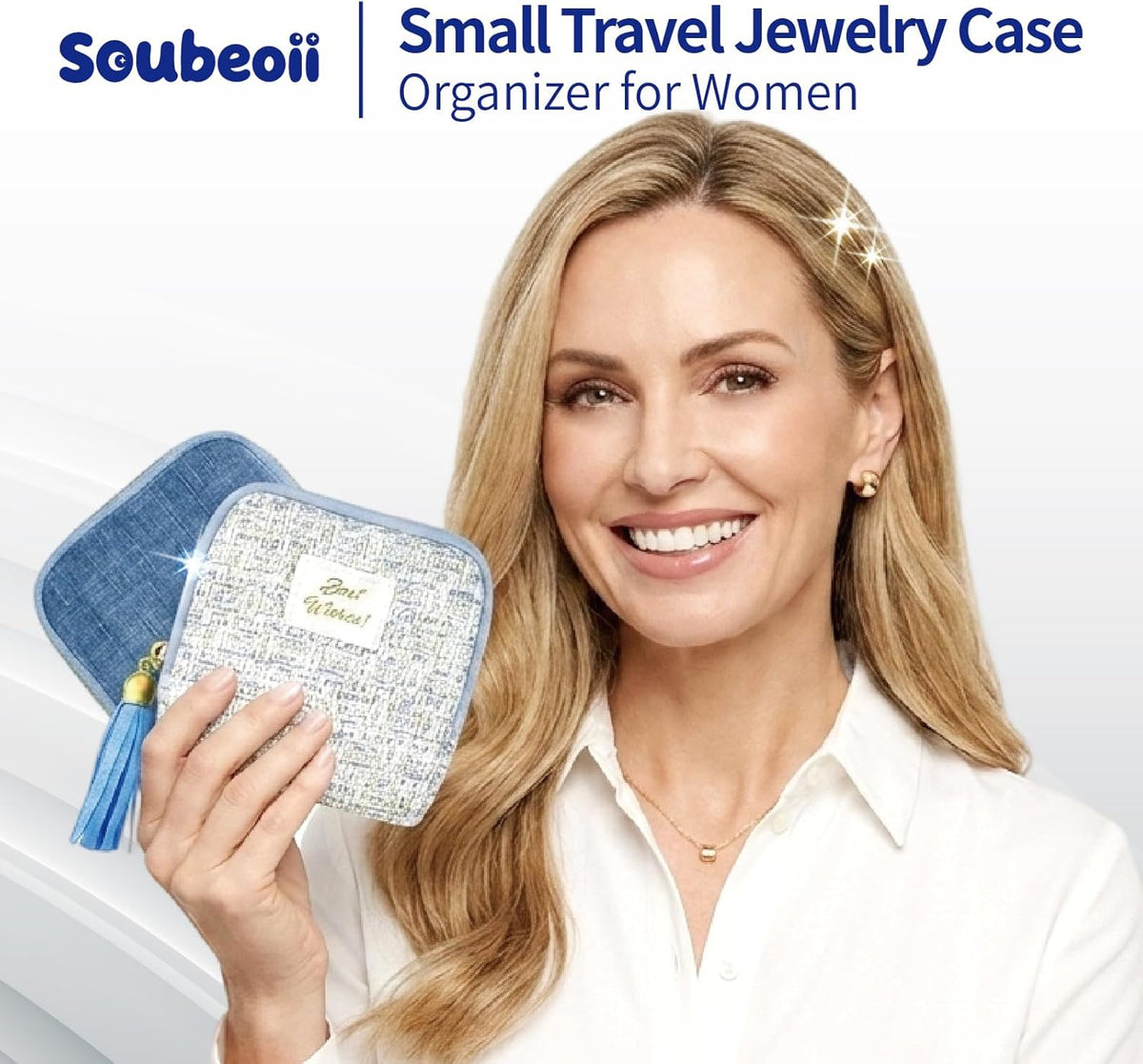 Small Travel Jewelry Case with Earring Box, Mini Travel Jewelry Organizer Pouch, 6-Layer Portable Chenille Storage Bag for Bangle Necklace Earrings Ring Bracelet, Gifts for Women (Green)