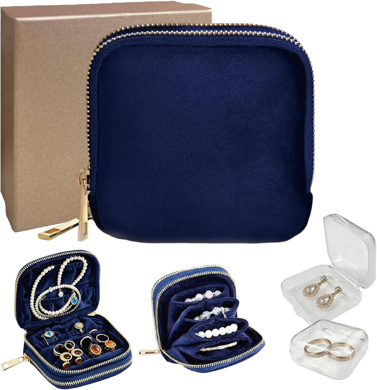 Small Travel Jewelry Case with Earring Box, Mini Travel Jewelry Organizer Pouch, 6-Layer Portable Chenille Storage Bag for Bangle Necklace Earrings Ring Bracelet, Gifts for Women (Green)