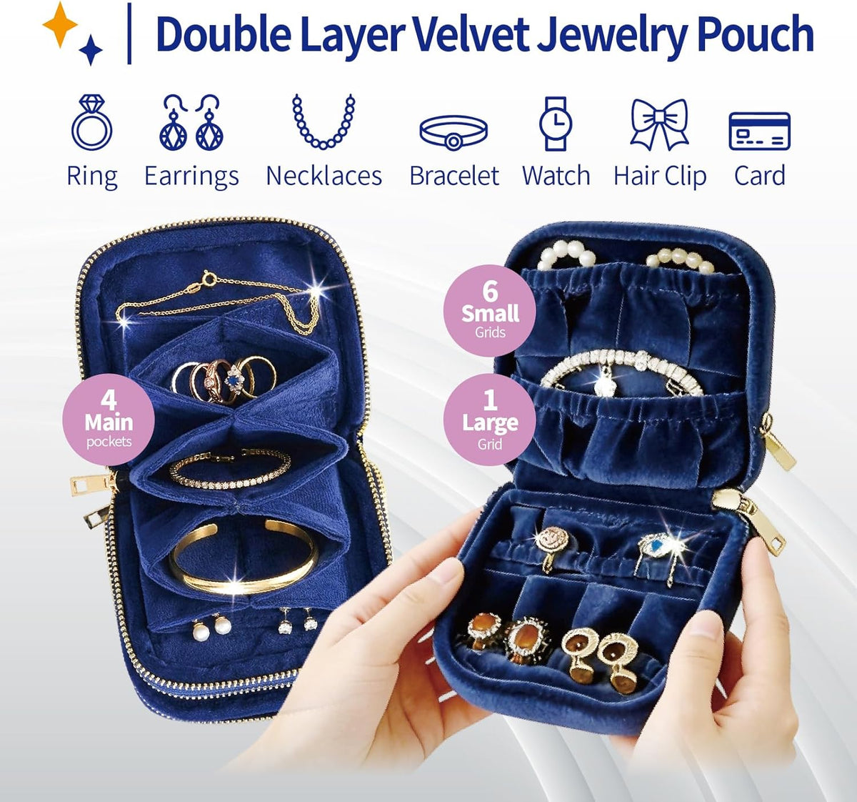 Small Travel Jewelry Case with Earring Box, Mini Travel Jewelry Organizer Pouch, 6-Layer Portable Chenille Storage Bag for Bangle Necklace Earrings Ring Bracelet, Gifts for Women (Green)