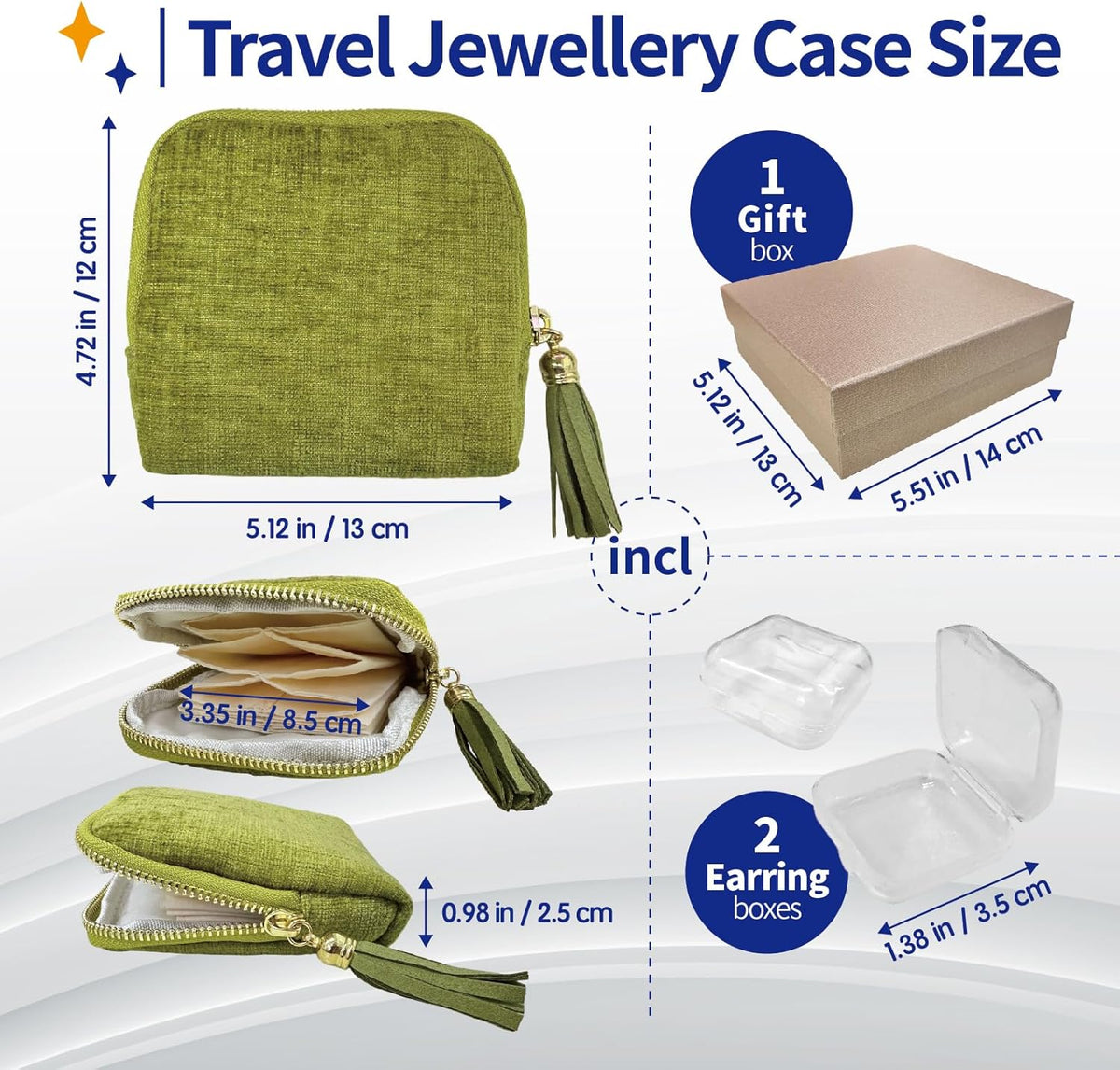 Small Travel Jewelry Case with Earring Box, Mini Travel Jewelry Organizer Pouch, 6-Layer Portable Chenille Storage Bag for Bangle Necklace Earrings Ring Bracelet, Gifts for Women (Green)