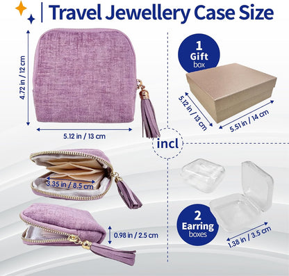 Small Travel Jewelry Case with Earring Box, Mini Travel Jewelry Organizer Pouch, 6-Layer Portable Chenille Storage Bag for Bangle Necklace Earrings Ring Bracelet, Gifts for Women (Green)