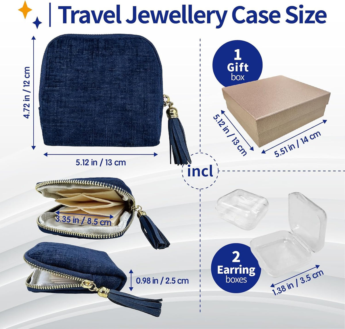 Small Travel Jewelry Case with Earring Box, Mini Travel Jewelry Organizer Pouch, 6-Layer Portable Chenille Storage Bag for Bangle Necklace Earrings Ring Bracelet, Gifts for Women (Green)