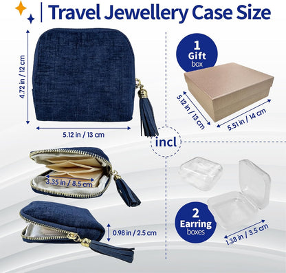 Small Travel Jewelry Case with Earring Box, Mini Travel Jewelry Organizer Pouch, 6-Layer Portable Chenille Storage Bag for Bangle Necklace Earrings Ring Bracelet, Gifts for Women (Green)