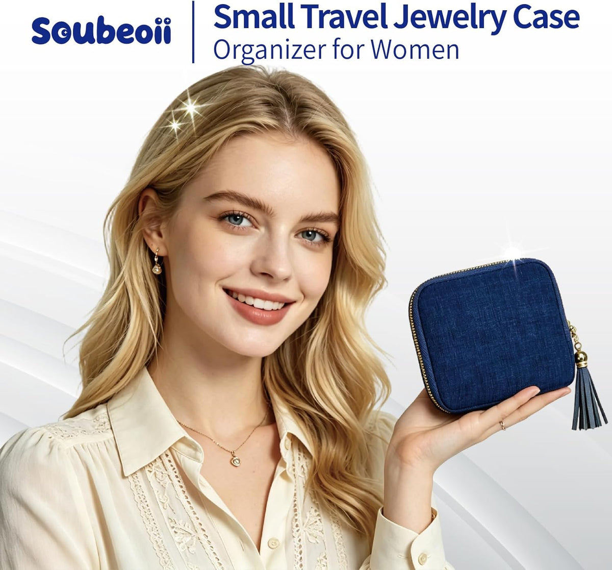 Small Travel Jewelry Case with Earring Box, Mini Travel Jewelry Organizer Pouch, 6-Layer Portable Chenille Storage Bag for Bangle Necklace Earrings Ring Bracelet, Gifts for Women (Green)