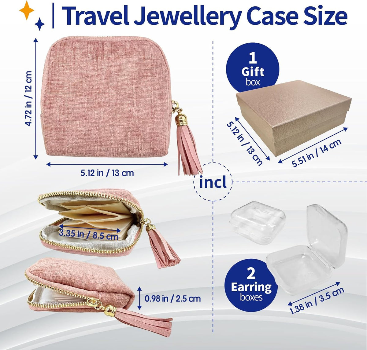 Small Travel Jewelry Case with Earring Box, Mini Travel Jewelry Organizer Pouch, 6-Layer Portable Chenille Storage Bag for Bangle Necklace Earrings Ring Bracelet, Gifts for Women (Green)