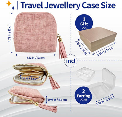 Small Travel Jewelry Case with Earring Box, Mini Travel Jewelry Organizer Pouch, 6-Layer Portable Chenille Storage Bag for Bangle Necklace Earrings Ring Bracelet, Gifts for Women (Green)