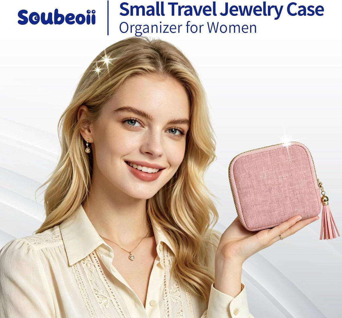 Small Travel Jewelry Case with Earring Box, Mini Travel Jewelry Organizer Pouch, 6-Layer Portable Chenille Storage Bag for Bangle Necklace Earrings Ring Bracelet, Gifts for Women (Green)
