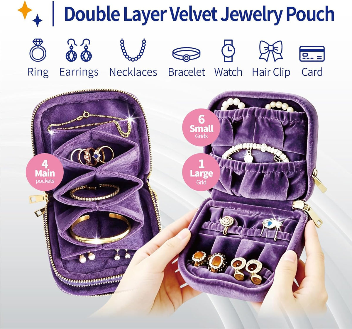 Small Travel Jewelry Case with Earring Box, Mini Travel Jewelry Organizer Pouch, 6-Layer Portable Chenille Storage Bag for Bangle Necklace Earrings Ring Bracelet, Gifts for Women (Green)