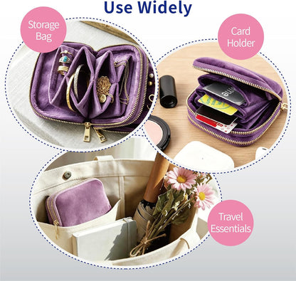 Small Travel Jewelry Case with Earring Box, Mini Travel Jewelry Organizer Pouch, 6-Layer Portable Chenille Storage Bag for Bangle Necklace Earrings Ring Bracelet, Gifts for Women (Green)