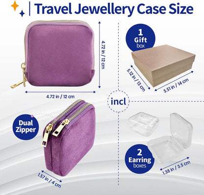 Small Travel Jewelry Case with Earring Box, Mini Travel Jewelry Organizer Pouch, 6-Layer Portable Chenille Storage Bag for Bangle Necklace Earrings Ring Bracelet, Gifts for Women (Green)