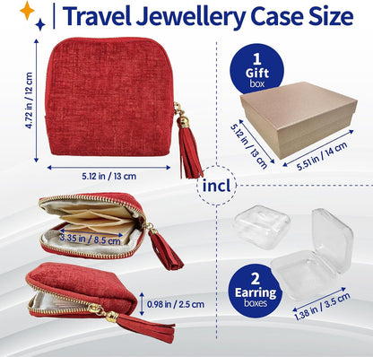 Small Travel Jewelry Case with Earring Box, Mini Travel Jewelry Organizer Pouch, 6-Layer Portable Chenille Storage Bag for Bangle Necklace Earrings Ring Bracelet, Gifts for Women (Green)