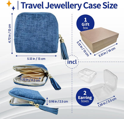 Small Travel Jewelry Case with Earring Box, Mini Travel Jewelry Organizer Pouch, 6-Layer Portable Chenille Storage Bag for Bangle Necklace Earrings Ring Bracelet, Gifts for Women (Green)
