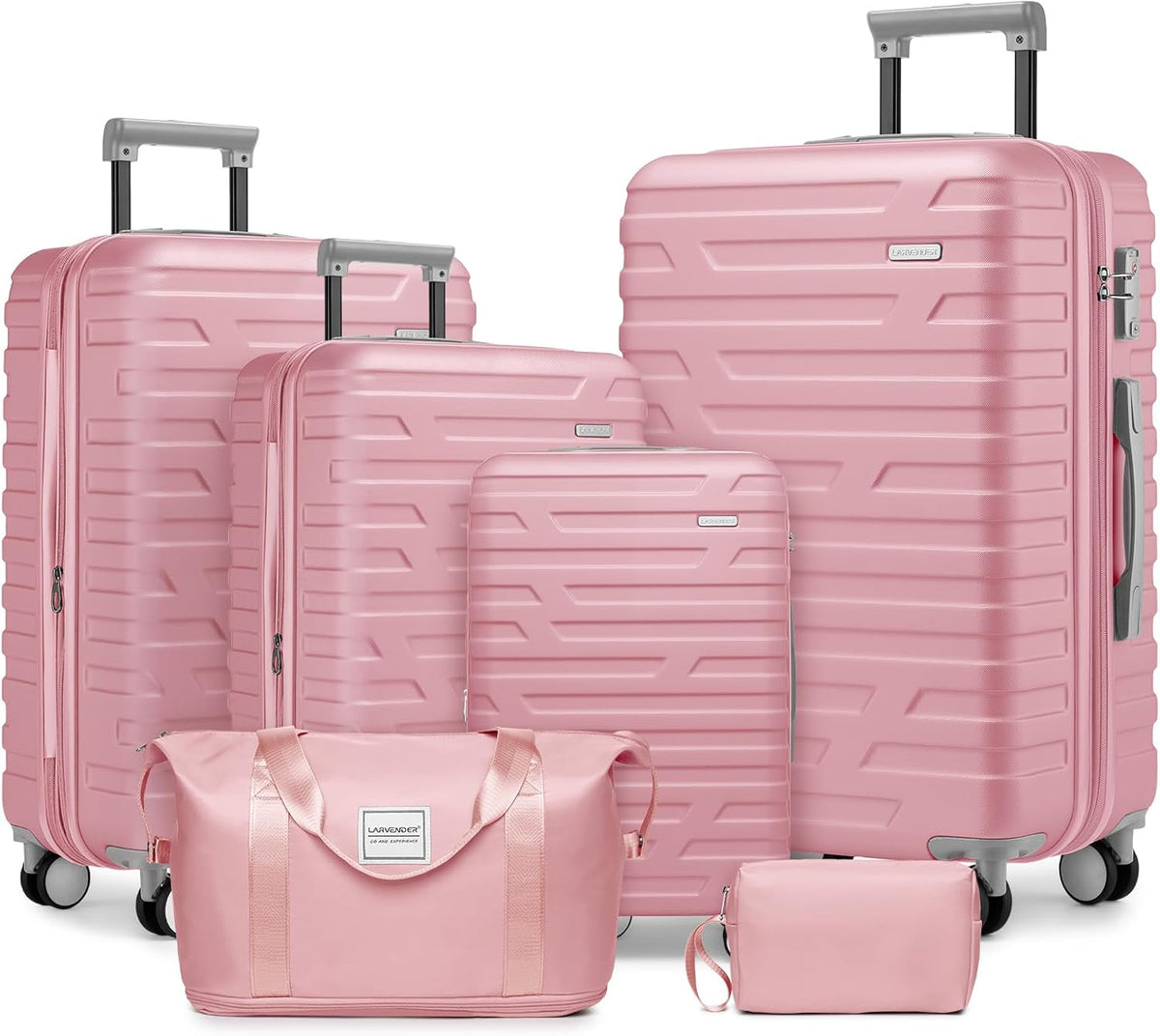 4 Piece Softside Luggage Set with Spinner Wheels,Lightweight Polyester Suitcase Set with Combination Lock, 16" 20" 24" 28" Rolling Travel Luggage for Carry On and Checked Baggage, Rose Red