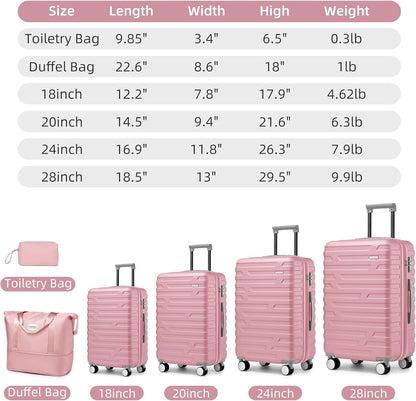 4 Piece Softside Luggage Set with Spinner Wheels,Lightweight Polyester Suitcase Set with Combination Lock, 16" 20" 24" 28" Rolling Travel Luggage for Carry On and Checked Baggage, Rose Red