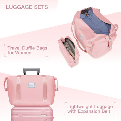 4 Piece Softside Luggage Set with Spinner Wheels,Lightweight Polyester Suitcase Set with Combination Lock, 16" 20" 24" 28" Rolling Travel Luggage for Carry On and Checked Baggage, Rose Red
