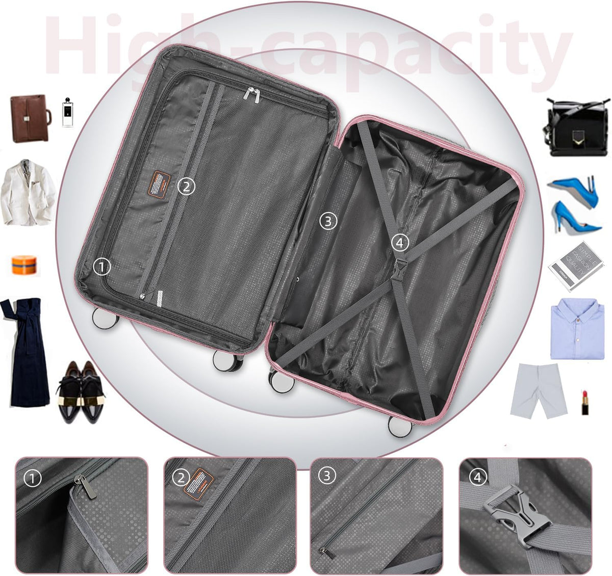 4 Piece Softside Luggage Set with Spinner Wheels,Lightweight Polyester Suitcase Set with Combination Lock, 16" 20" 24" 28" Rolling Travel Luggage for Carry On and Checked Baggage, Rose Red