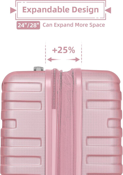 4 Piece Softside Luggage Set with Spinner Wheels,Lightweight Polyester Suitcase Set with Combination Lock, 16" 20" 24" 28" Rolling Travel Luggage for Carry On and Checked Baggage, Rose Red