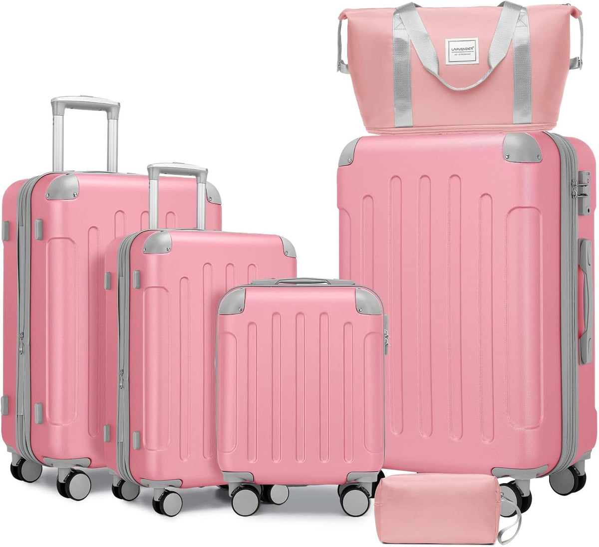 4 Piece Softside Luggage Set with Spinner Wheels,Lightweight Polyester Suitcase Set with Combination Lock, 16" 20" 24" 28" Rolling Travel Luggage for Carry On and Checked Baggage, Rose Red