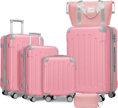 4 Piece Softside Luggage Set with Spinner Wheels,Lightweight Polyester Suitcase Set with Combination Lock, 16" 20" 24" 28" Rolling Travel Luggage for Carry On and Checked Baggage, Rose Red