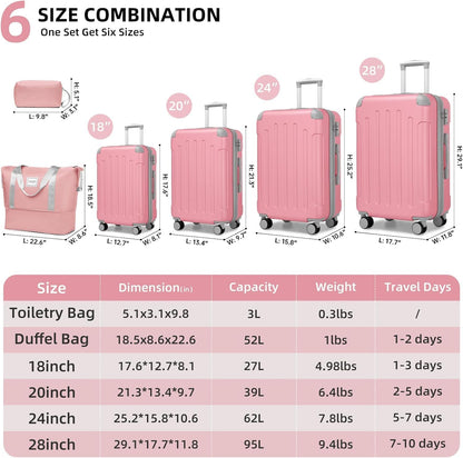 4 Piece Softside Luggage Set with Spinner Wheels,Lightweight Polyester Suitcase Set with Combination Lock, 16" 20" 24" 28" Rolling Travel Luggage for Carry On and Checked Baggage, Rose Red