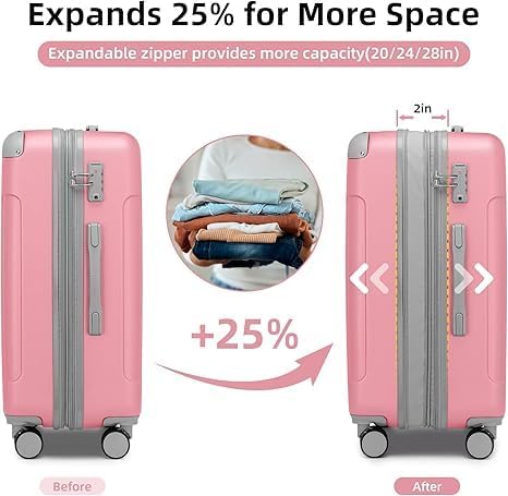 4 Piece Softside Luggage Set with Spinner Wheels,Lightweight Polyester Suitcase Set with Combination Lock, 16" 20" 24" 28" Rolling Travel Luggage for Carry On and Checked Baggage, Rose Red