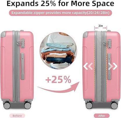 4 Piece Softside Luggage Set with Spinner Wheels,Lightweight Polyester Suitcase Set with Combination Lock, 16" 20" 24" 28" Rolling Travel Luggage for Carry On and Checked Baggage, Rose Red