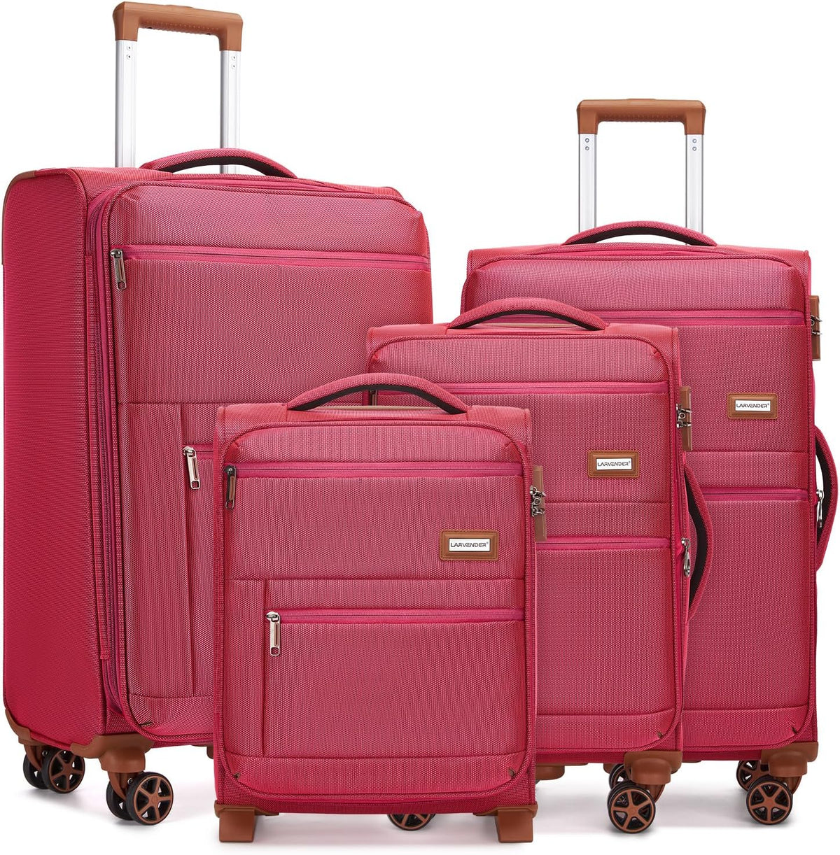 4 Piece Softside Luggage Set with Spinner Wheels,Lightweight Polyester Suitcase Set with Combination Lock, 16" 20" 24" 28" Rolling Travel Luggage for Carry On and Checked Baggage, Rose Red