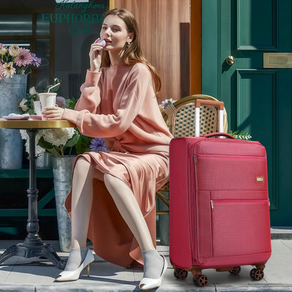 4 Piece Softside Luggage Set with Spinner Wheels,Lightweight Polyester Suitcase Set with Combination Lock, 16" 20" 24" 28" Rolling Travel Luggage for Carry On and Checked Baggage, Rose Red
