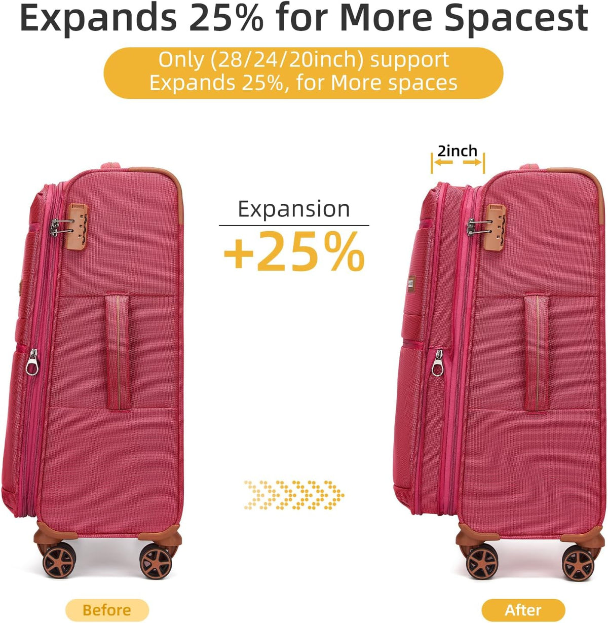 4 Piece Softside Luggage Set with Spinner Wheels,Lightweight Polyester Suitcase Set with Combination Lock, 16" 20" 24" 28" Rolling Travel Luggage for Carry On and Checked Baggage, Rose Red