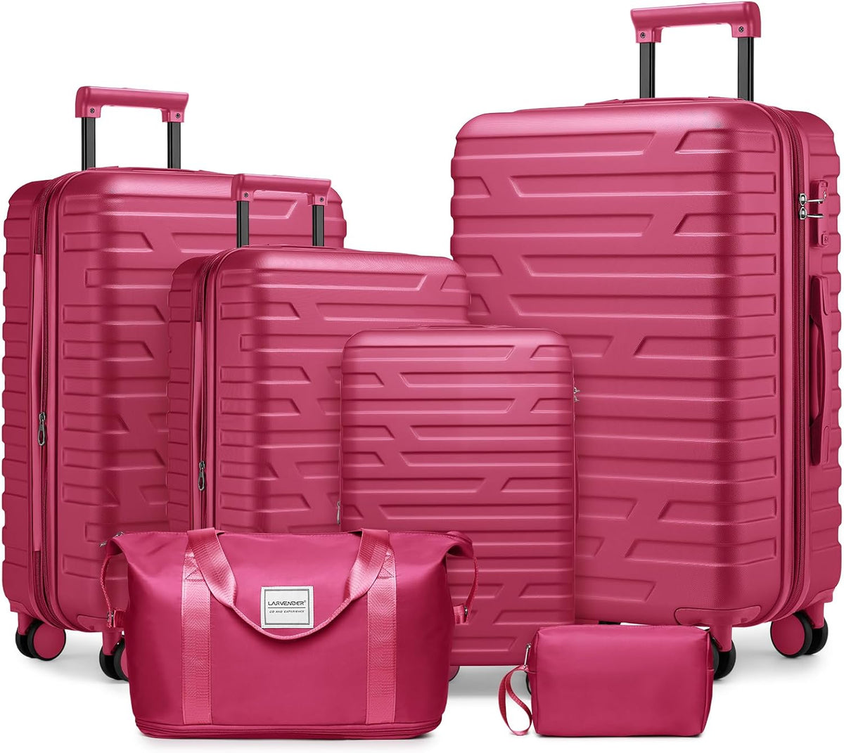 4 Piece Softside Luggage Set with Spinner Wheels,Lightweight Polyester Suitcase Set with Combination Lock, 16" 20" 24" 28" Rolling Travel Luggage for Carry On and Checked Baggage, Rose Red