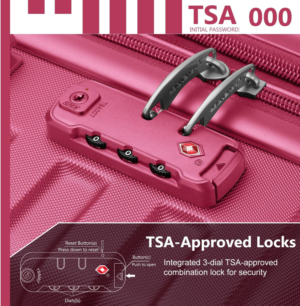 4 Piece Softside Luggage Set with Spinner Wheels,Lightweight Polyester Suitcase Set with Combination Lock, 16" 20" 24" 28" Rolling Travel Luggage for Carry On and Checked Baggage, Rose Red