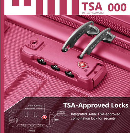 4 Piece Softside Luggage Set with Spinner Wheels,Lightweight Polyester Suitcase Set with Combination Lock, 16" 20" 24" 28" Rolling Travel Luggage for Carry On and Checked Baggage, Rose Red