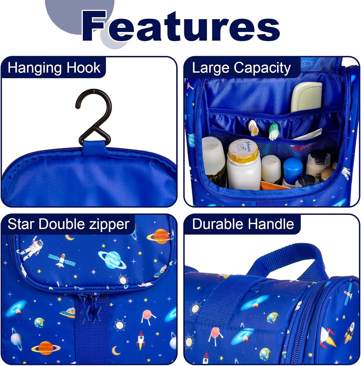 Cute Cartoon Hanging Kids Toiletry Bag Children Travel Cosmetic Makeup Organizer Wash Bag Shower bag Over Night Bag Camping Shaving Kit Bag for Boys & Girls (Mermaid)