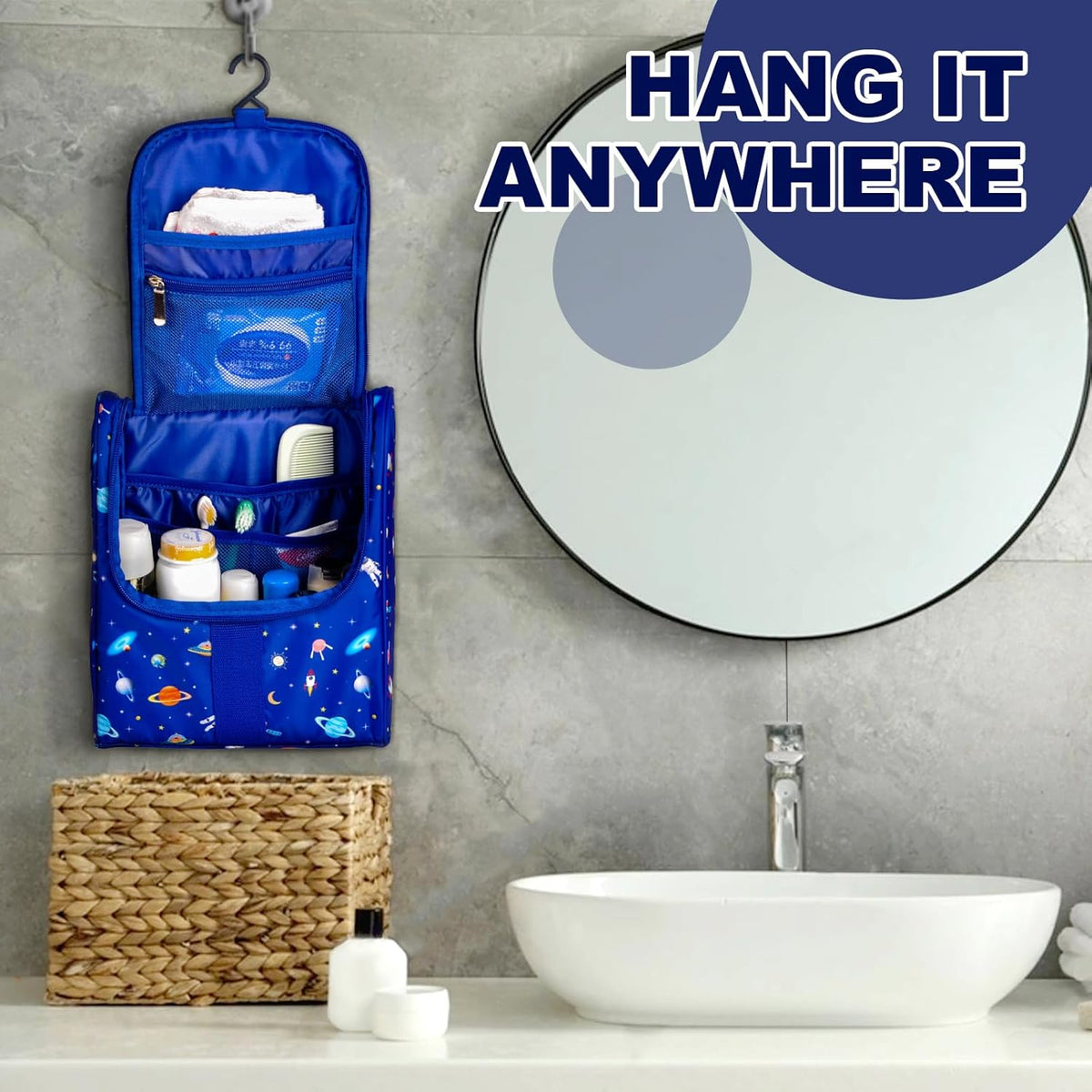 Cute Cartoon Hanging Kids Toiletry Bag Children Travel Cosmetic Makeup Organizer Wash Bag Shower bag Over Night Bag Camping Shaving Kit Bag for Boys & Girls (Mermaid)