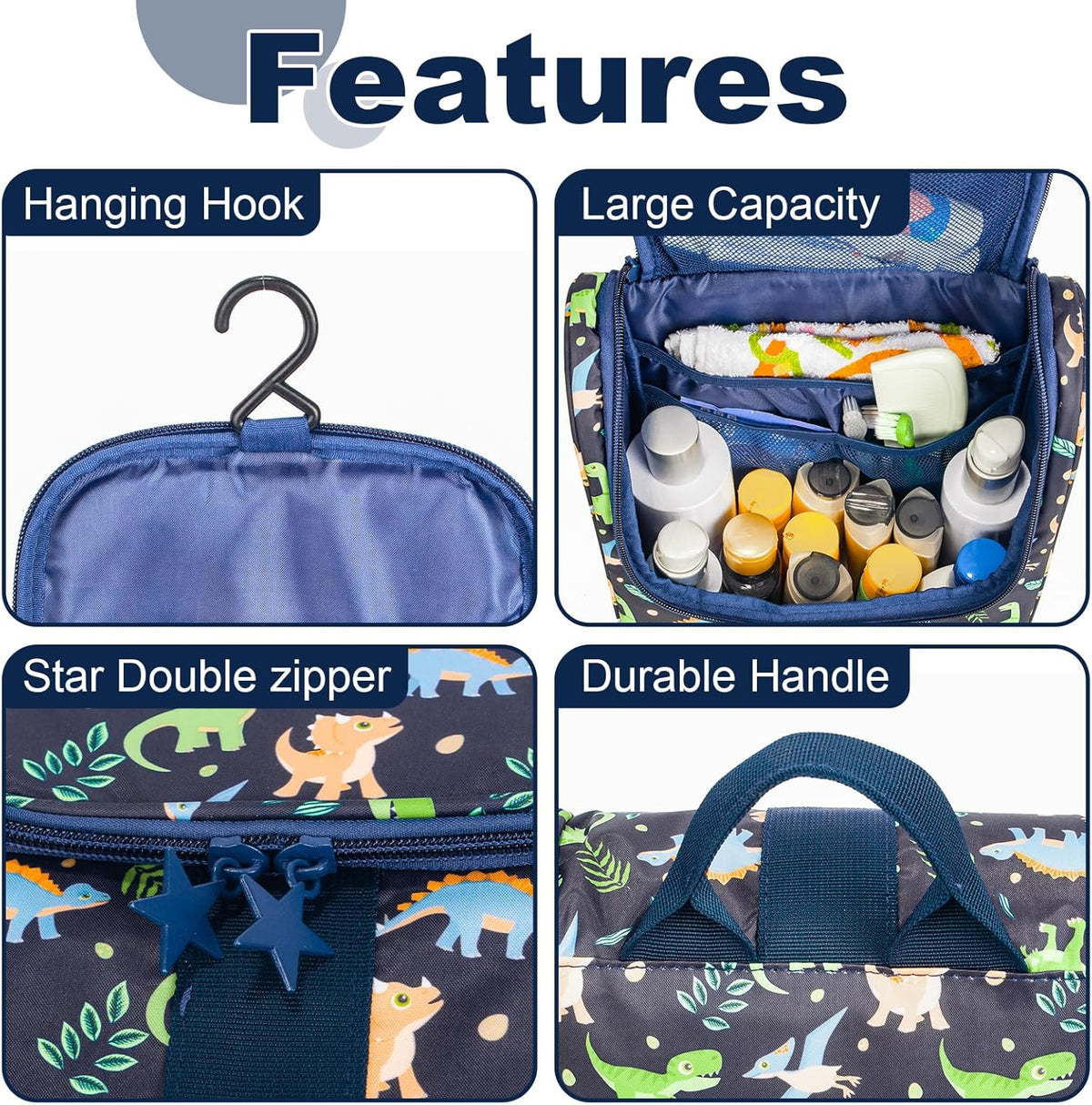 Cute Cartoon Hanging Kids Toiletry Bag Children Travel Cosmetic Makeup Organizer Wash Bag Shower bag Over Night Bag Camping Shaving Kit Bag for Boys & Girls (Mermaid)