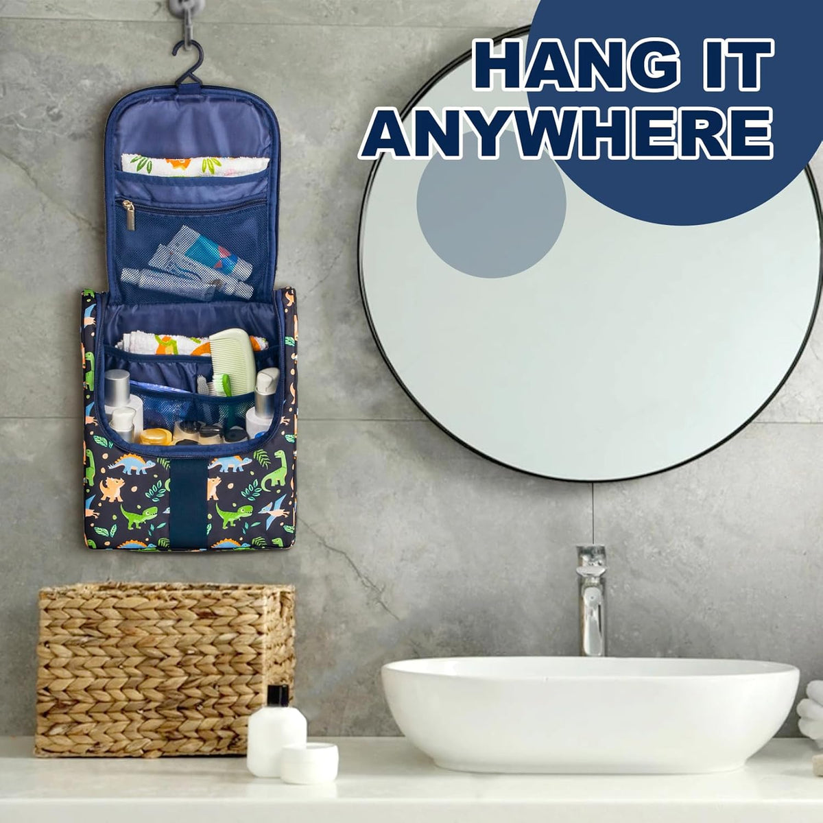 Cute Cartoon Hanging Kids Toiletry Bag Children Travel Cosmetic Makeup Organizer Wash Bag Shower bag Over Night Bag Camping Shaving Kit Bag for Boys & Girls (Mermaid)
